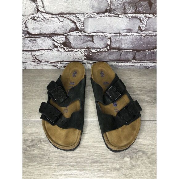 Birkenstock Arizona Black Suede Leather Strap Slides Sandals Women Sz 41EU/10M - Picture 2 of 16